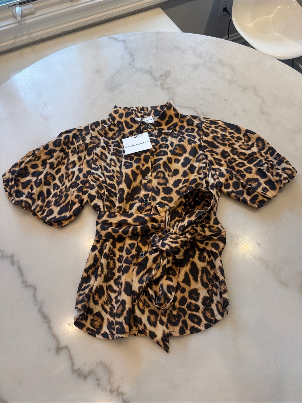 NWT CHLOE KRISTYN Gia Leopard Print optional Tie-Waist Blouse